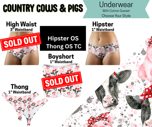 Country Cows & Pigs Hipster, High Waist, Thong Underwear - Alonna's Legging Land