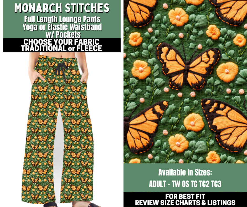Preorder! Closes 12/4. ETA Feb. Monarch Stitches Lounge Pants Choose Fleece or Traditional