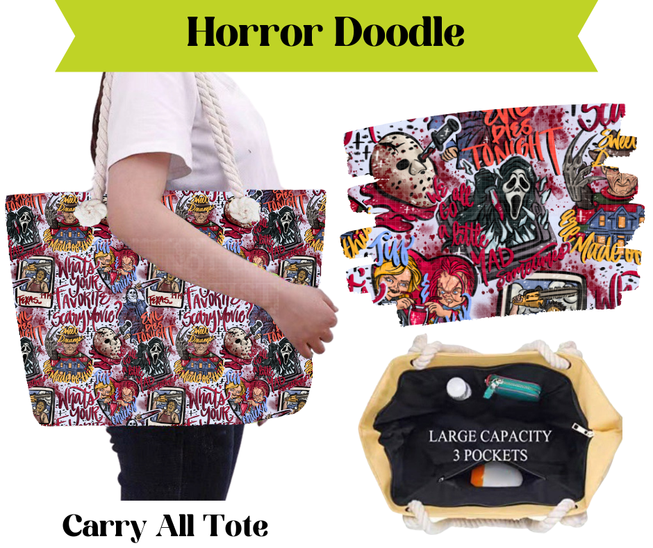 Preorder! Closes 3/16. ETA May. Horror Doodle Carry All Tote