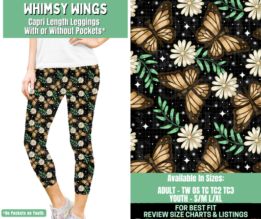 Preorder! Closes 1/7. ETA March. Whimsy Wings Capri Length Leggings w/wo Pockets