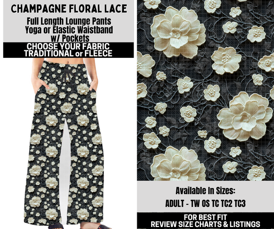 Preorder! Closes 10/6. ETA Dec. Champagne Floral Lace Lounge Pants Choose Fleece or Traditional