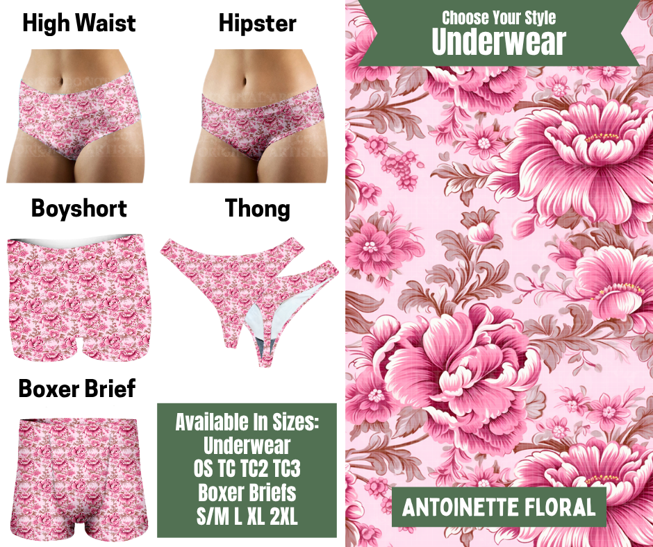 Preorder! Closes 11/24. ETA Jan. Antoinette Floral Hipster, High Waist, Boyshort, & Thong Underwear & Boxer Briefs