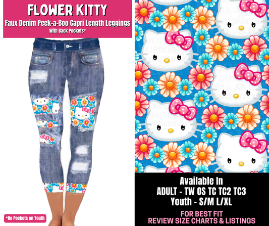 Preorder! Closes 1/1. ETA March. Flower Kitty Capri Faux Denim Peekaboo