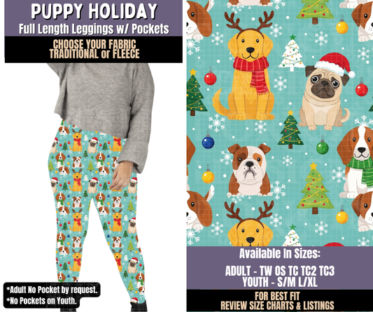 Preorder! Closes 9/3. ETA Dec. Puppy Holiday Leggings Choose Fleece or Traditional