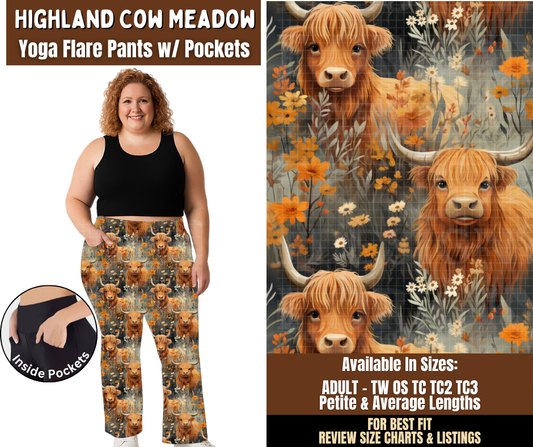 Preorder! Closes 7/29. ETA Oct. Highland Cow Meadow Yoga Flare Pants