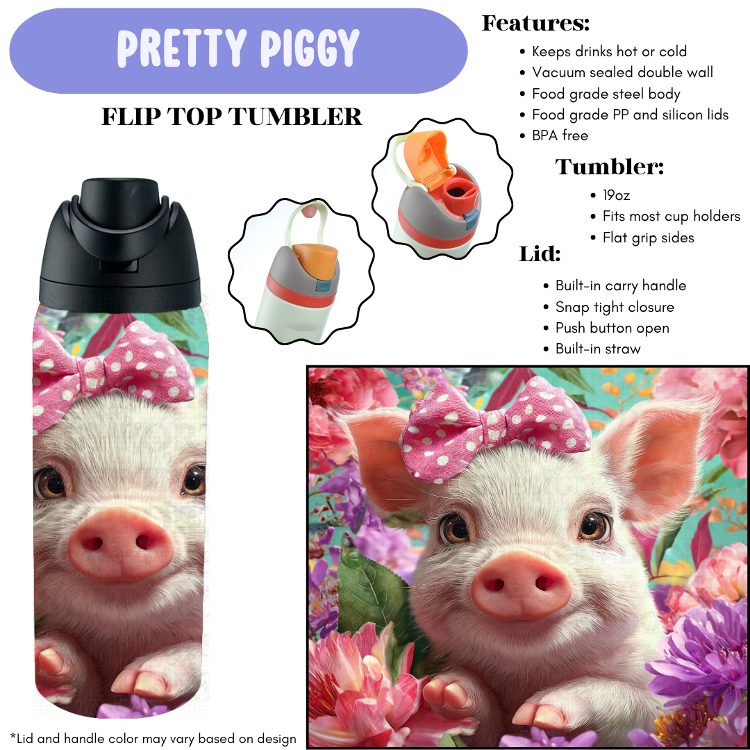 Preorder! Closes 12/11. ETA Feb. Pretty Piggy Flip Top Tumbler