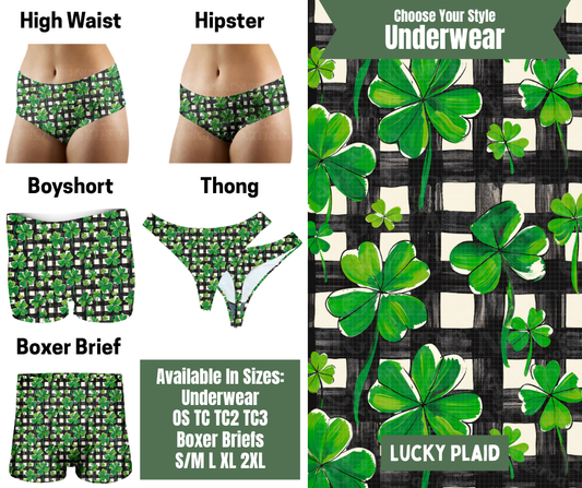 Preorder! Closes 11/24. ETA Jan. Lucky Plaid Hipster, High Waist, Boyshort, & Thong Underwear & Boxer Briefs