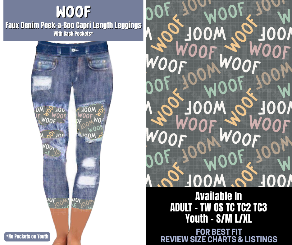 Preorder! Closes 1/8. ETA March. Woof Capri Faux Denim Peekaboo