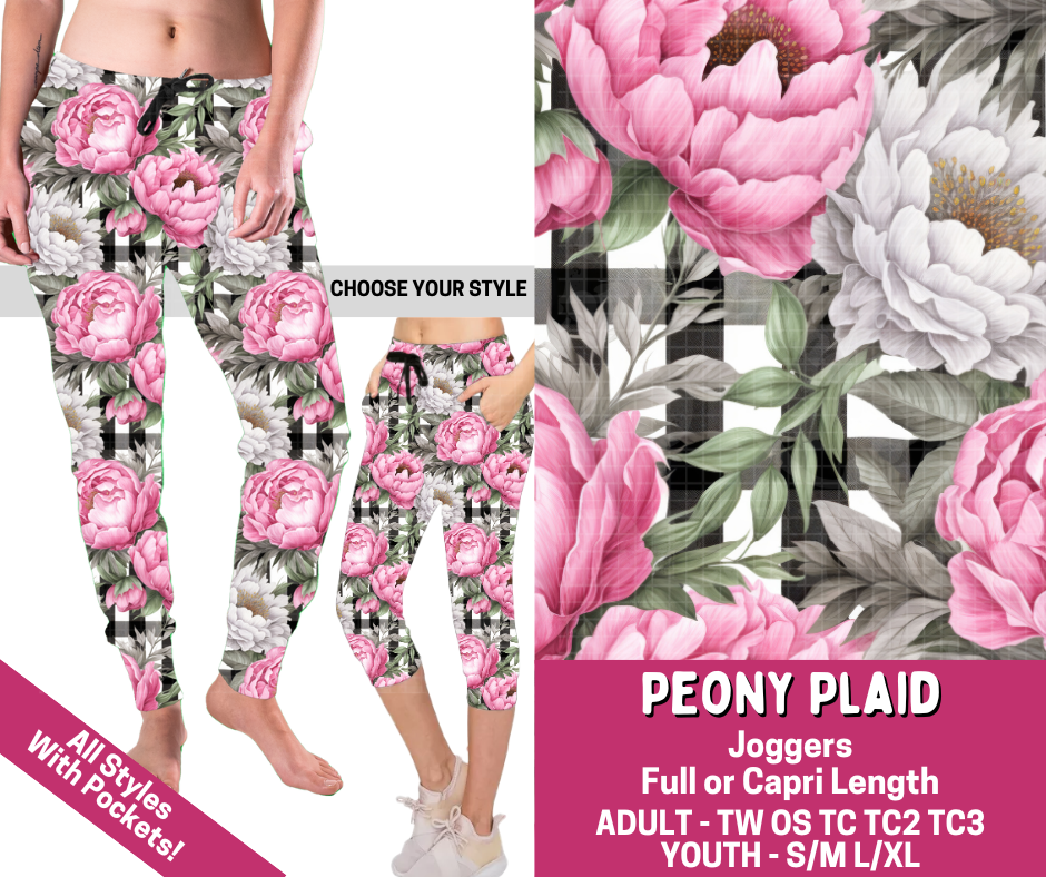 Preorder! Closes 3/2. ETA June. Peony Plaid Combo Jogger Lengths