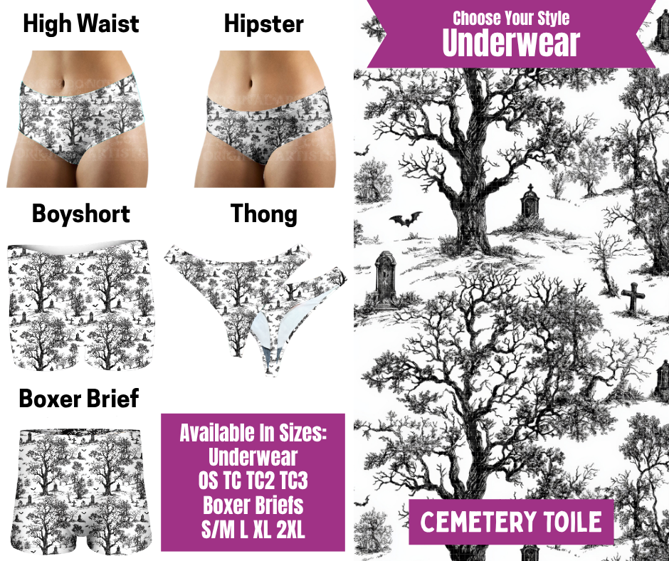 Preorder! Closes 6/24. ETA Sept. Cemetery Toile Hipster, High Waist, Boyshort, & Thong Underwear & Boxer Briefs