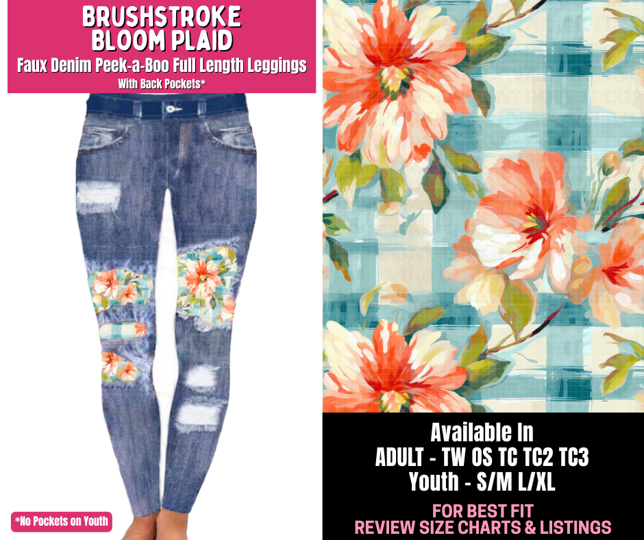 Preorder! Closes 1/1. ETA March. Brushstroke Bloom Plaid Full Length Faux Denim Peekaboo