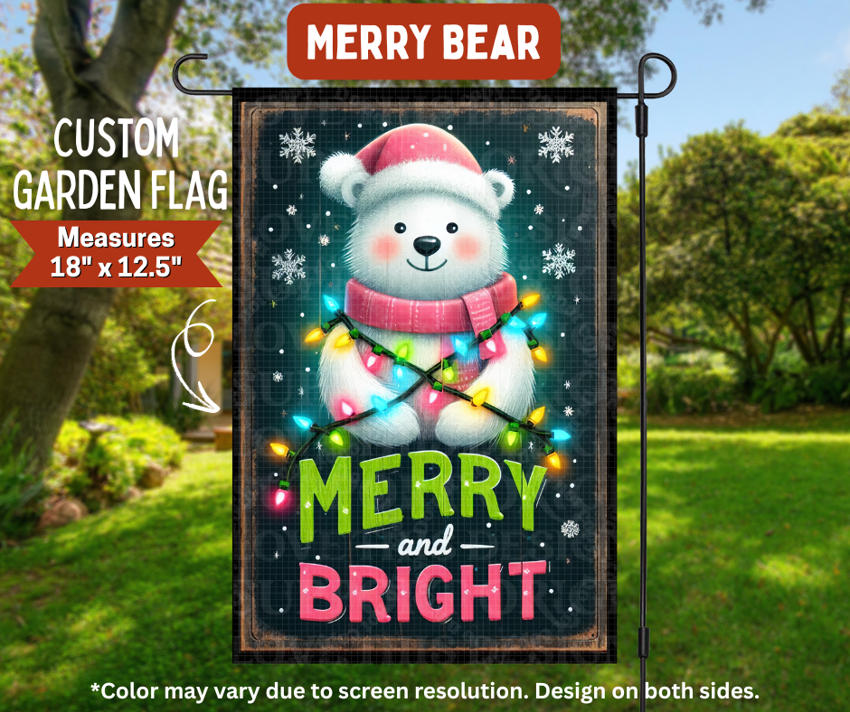 Preorder! Closes 8/10. ETA Nov. Merry Bear Garden Flag