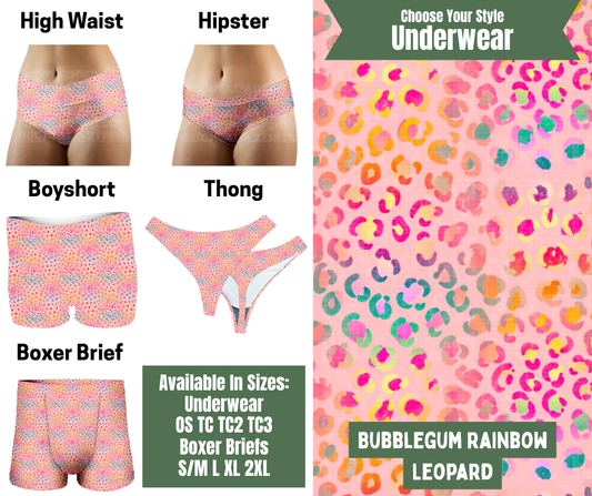 Preorder! Closes 11/24. ETA Jan. Bubblegum Rainbow Leopard Hipster, High Waist, Boyshort, & Thong Underwear & Boxer Briefs