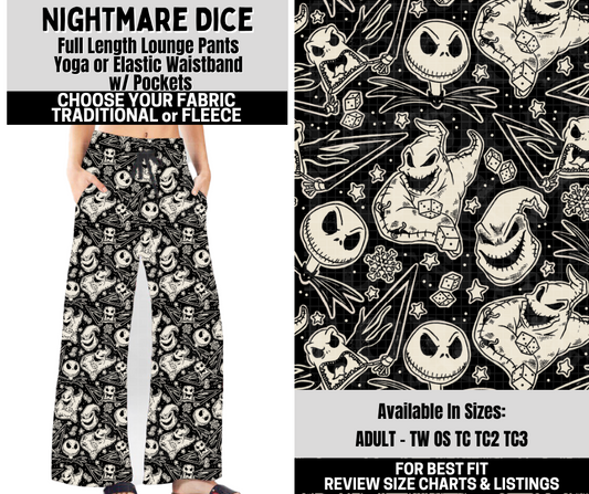 Preorder! Closes 10/6. ETA Dec. Nightmare Dice Lounge Pants Choose Fleece or Traditional