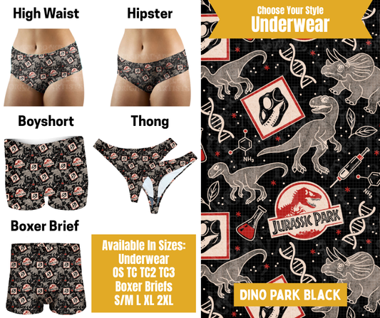 Preorder! Closes 10/28. ETA Jan. Dino Park Black Hipster, High Waist, Boyshort, & Thong Underwear & Boxer Briefs