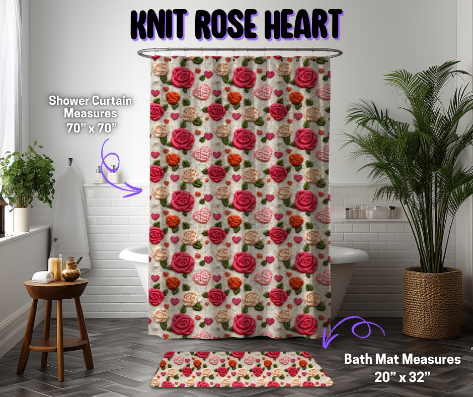 Preorder! Closes 12/8. ETA March. Knit Rose Heart Custom Shower Curtain and/or Bath Mat