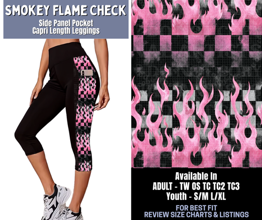 Preorder! Closes 1/8. ETA March. Smokey Flame Check Side Panel Pocket Capri Length Leggings