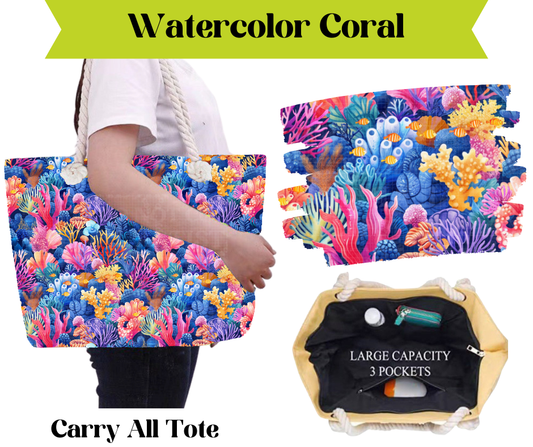 Preorder! Closes 3/16. ETA May. Watercolor Coral Carry All Tote
