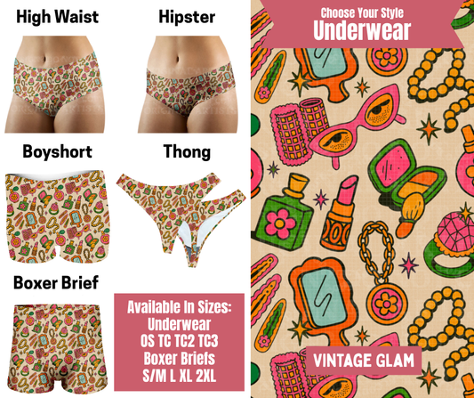 Preorder! Closes 9/29. ETA Dec. Vintage Glam Hipster, High Waist, Boyshort, & Thong Underwear & Boxer Briefs