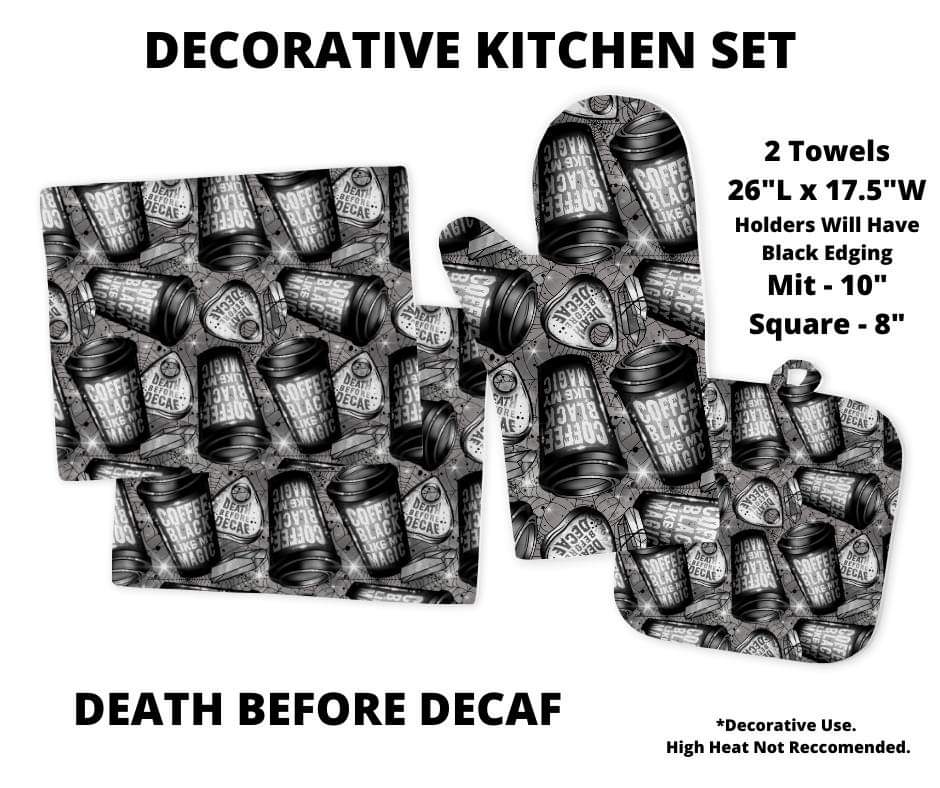Death Before Decaf Decorative Kitchen Set - Alonna's Legging Land
