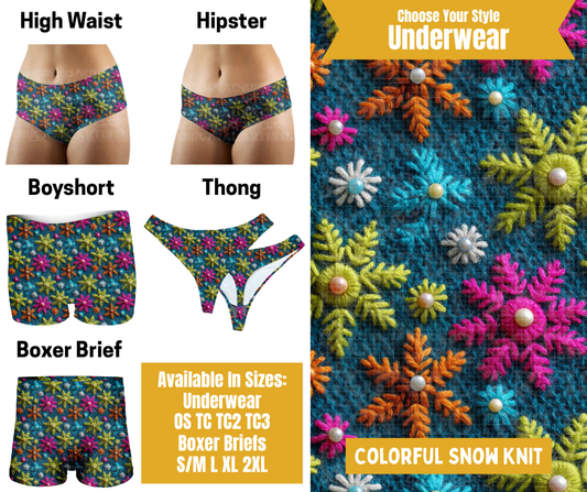 Preorder! Closes 10/28. ETA Jan. Colorful Snow Knit Hipster, High Waist, Boyshort, & Thong Underwear & Boxer Briefs