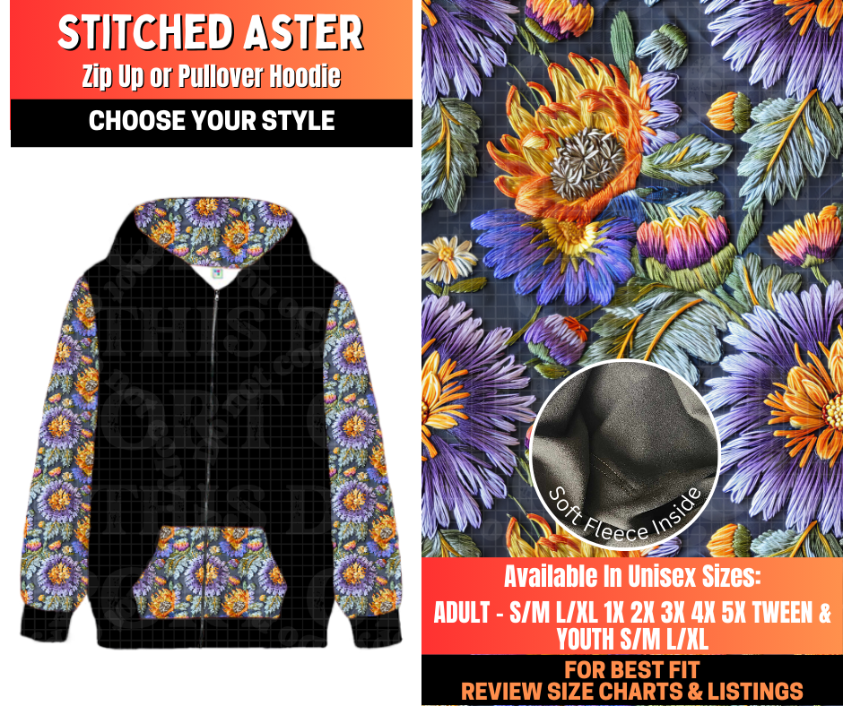 Preorder! Closes 12/29. ETA March. Stitched Aster Zip-Up or Pullover Hoodie