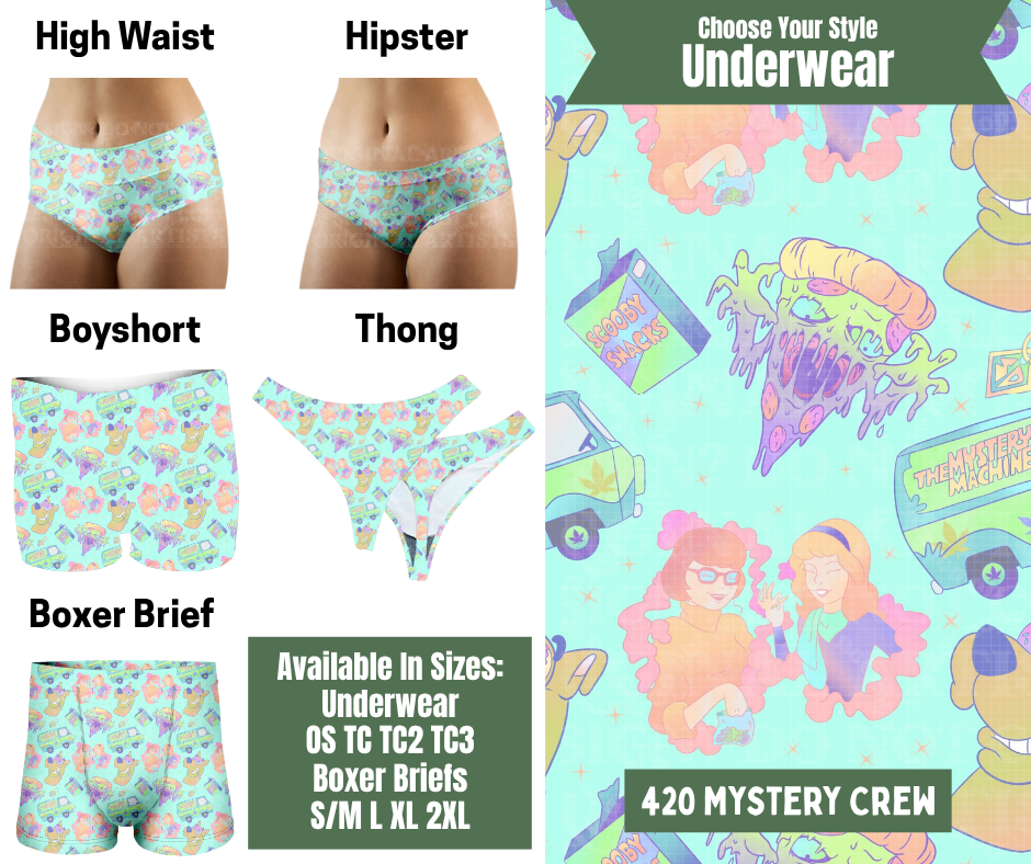Preorder! Closes 11/24. ETA Jan. 420 Mystery Crew Hipster, High Waist, Boyshort, & Thong Underwear & Boxer Briefs