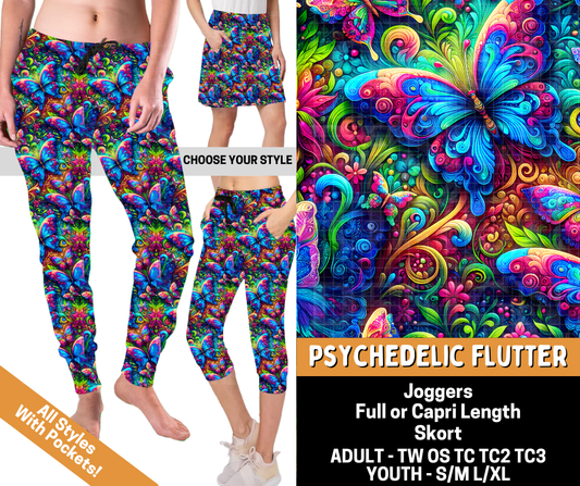 Preorder! Closes 6/1. ETA Sept. Psychedlic Flutter Combo Jogger Lengths & Skort