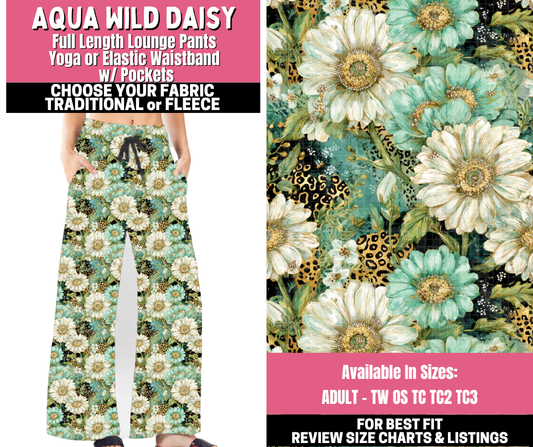 Preorder! Closes 11/19. ETA Jan. Aqua Wild Daisy Lounge Pants Choose Fleece or Traditional