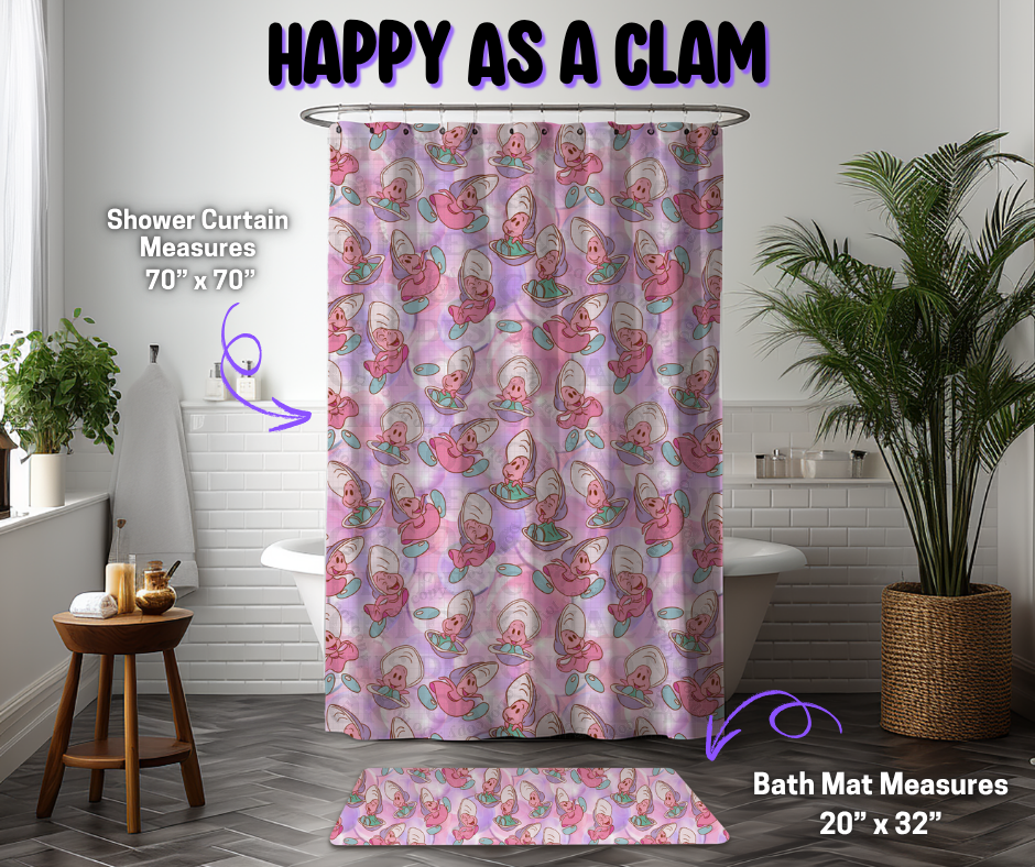 Preorder! Closes 12/8. ETA March. Happy As A Clam Custom Shower Curtain and/or Bath Mat