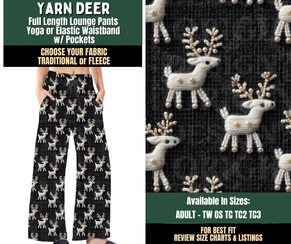Preorder! Closes 8/12. ETA Nov. Yarn Deer Lounge Pants Choose Fleece or Traditional