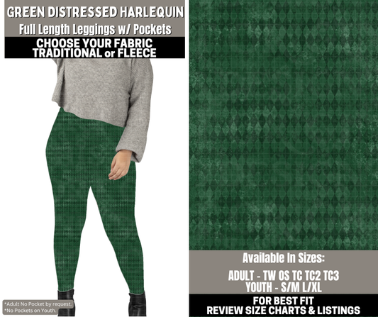 Preorder! Closes 12/1. ETA Feb. Green Distressed Harlequin Leggings Choose Fleece or Traditional