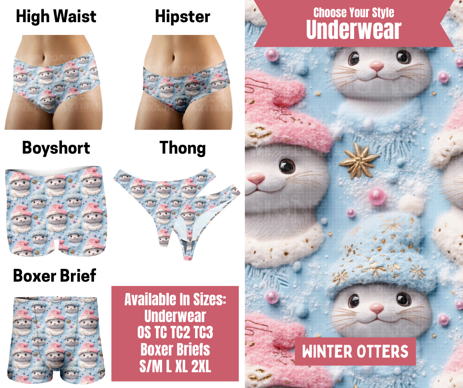 Preorder! Closes 9/29. ETA Dec. Winter Otters Hipster, High Waist, Boyshort, & Thong Underwear & Boxer Briefs