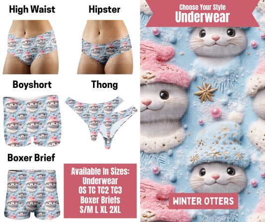Preorder! Closes 9/29. ETA Dec. Winter Otters Hipster, High Waist, Boyshort, & Thong Underwear & Boxer Briefs