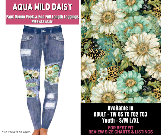 Preorder! Closes 11/10. ETA Jan. Aqua Wild Daisy Full Length Faux Denim Peekaboo