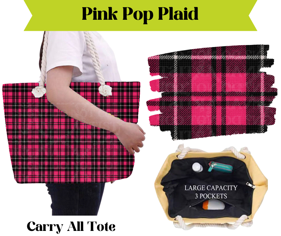 Preorder! Closes 3/16. ETA May. Pink Pop Plaid Carry All Tote