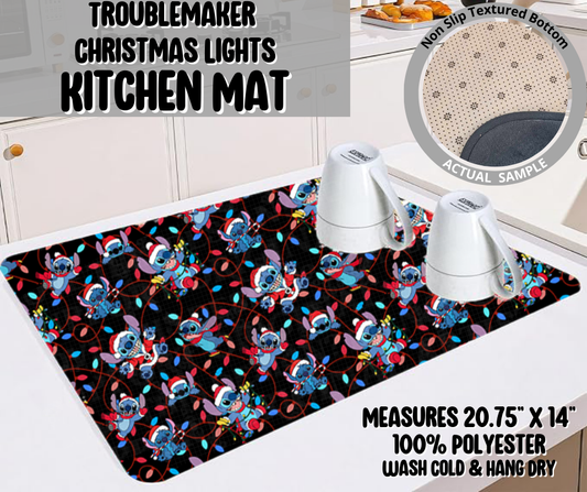 Preorder! Closes 9/10. ETA Dec. Troublemaker Christmas Lights Kitchen Mat
