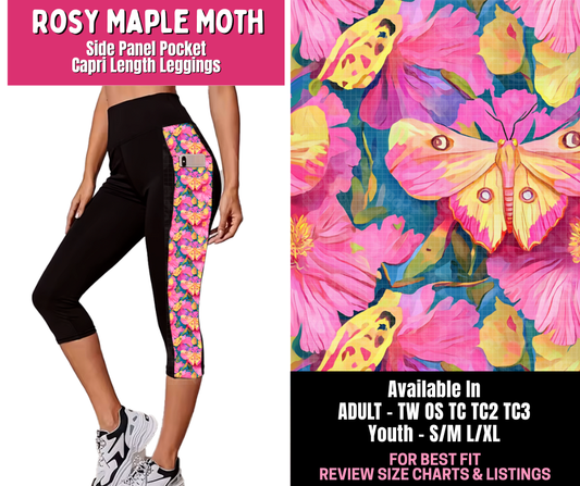 Preorder! Closes 1/1. ETA March. Rosy Maple Moth Panel Pocket Capri Length Leggings
