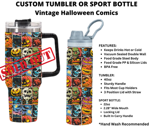 Vintage Halloween Comics Custom Tumbler or Sport Bottle - Alonna's Legging Land