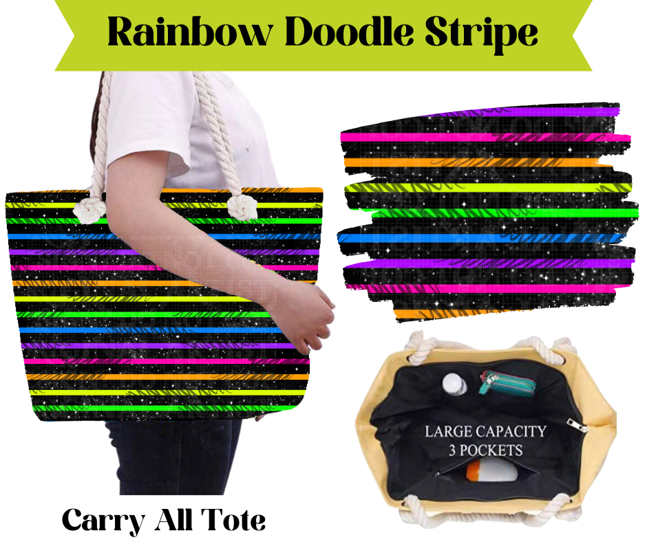 Preorder! Closes 3/16. ETA May. Rainbow Doodle Stripe Carry All Tote