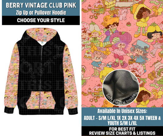 Preorder! Closes 10/13. ETA Jan. Berry Vintage Club Pink Zip-Up or Pullover Hoodie
