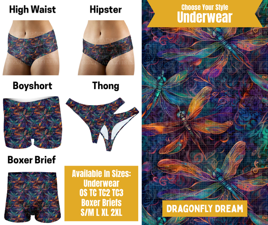 Preorder! Closes 10/28. ETA Jan. Dragonfly Dream Hipster, High Waist, Boyshort, & Thong Underwear & Boxer Briefs