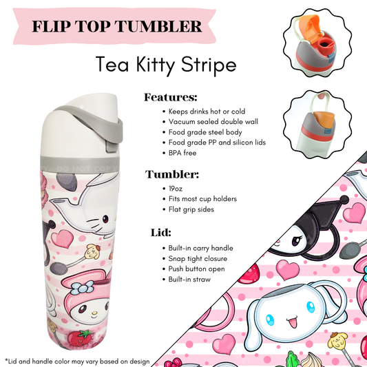 Tea Kitty Stripe Flip Top Tumbler