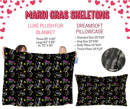 Preorder! Closes 11/17. ETA Jan. Mardi Gras Skeleton Luxe Plush Fur Blanket and/or DreamSoft Pillowcase