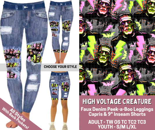 Preorder! Closes 6/4. ETA Sept. High Voltage Creature Combo Faux Denim Peekaboo Legging Lengths