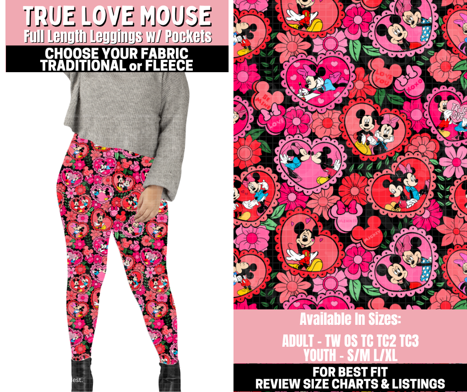 Preorder! Closes 11/12. ETA Jan. True Love Mouse Leggings Choose Fleece or Traditional