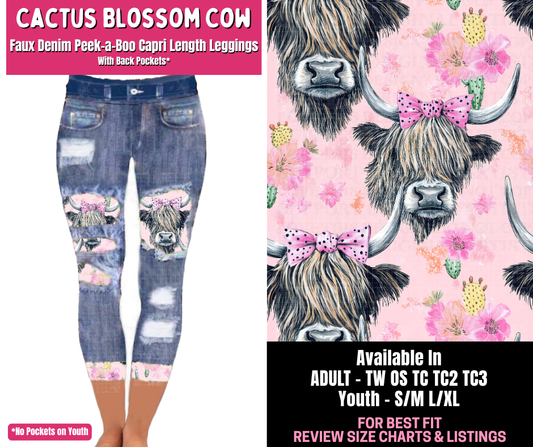 Preorder! Closes 1/1. ETA March. Cactus Blossom Cow Capri Faux Denim Peekaboo
