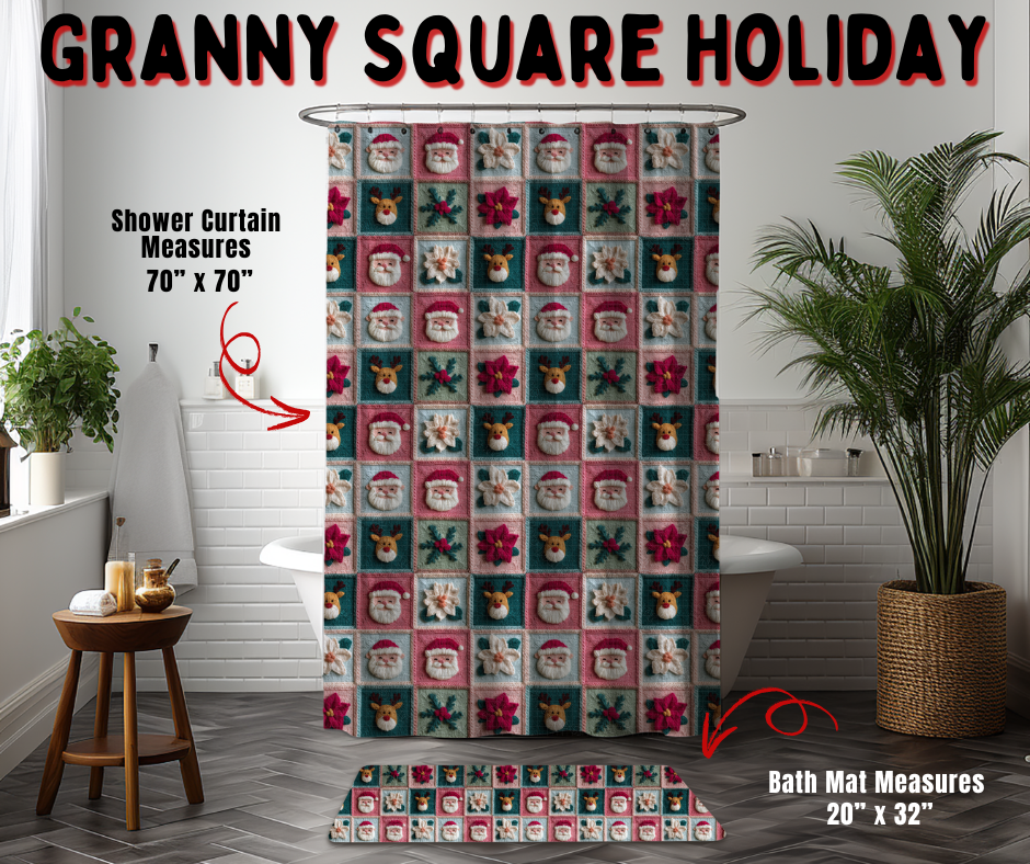 Preorder! Closes 9/2. ETA Dec. Granny Square Holiday Custom Shower Curtain and/or Bath Mat