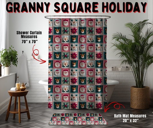 Preorder! Closes 9/2. ETA Dec. Granny Square Holiday Custom Shower Curtain and/or Bath Mat