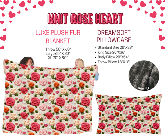 Preorder! Closes 11/17. ETA Jan. Knit Rose Heart Luxe Plush Fur Blanket and/or DreamSoft Pillowcase